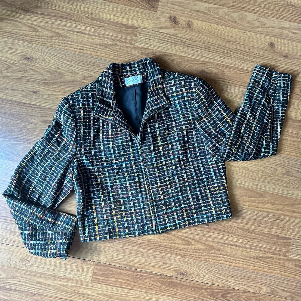 Women’s Vintage 80’s Large Handwoven Silk Lined Jacket Cropped‎